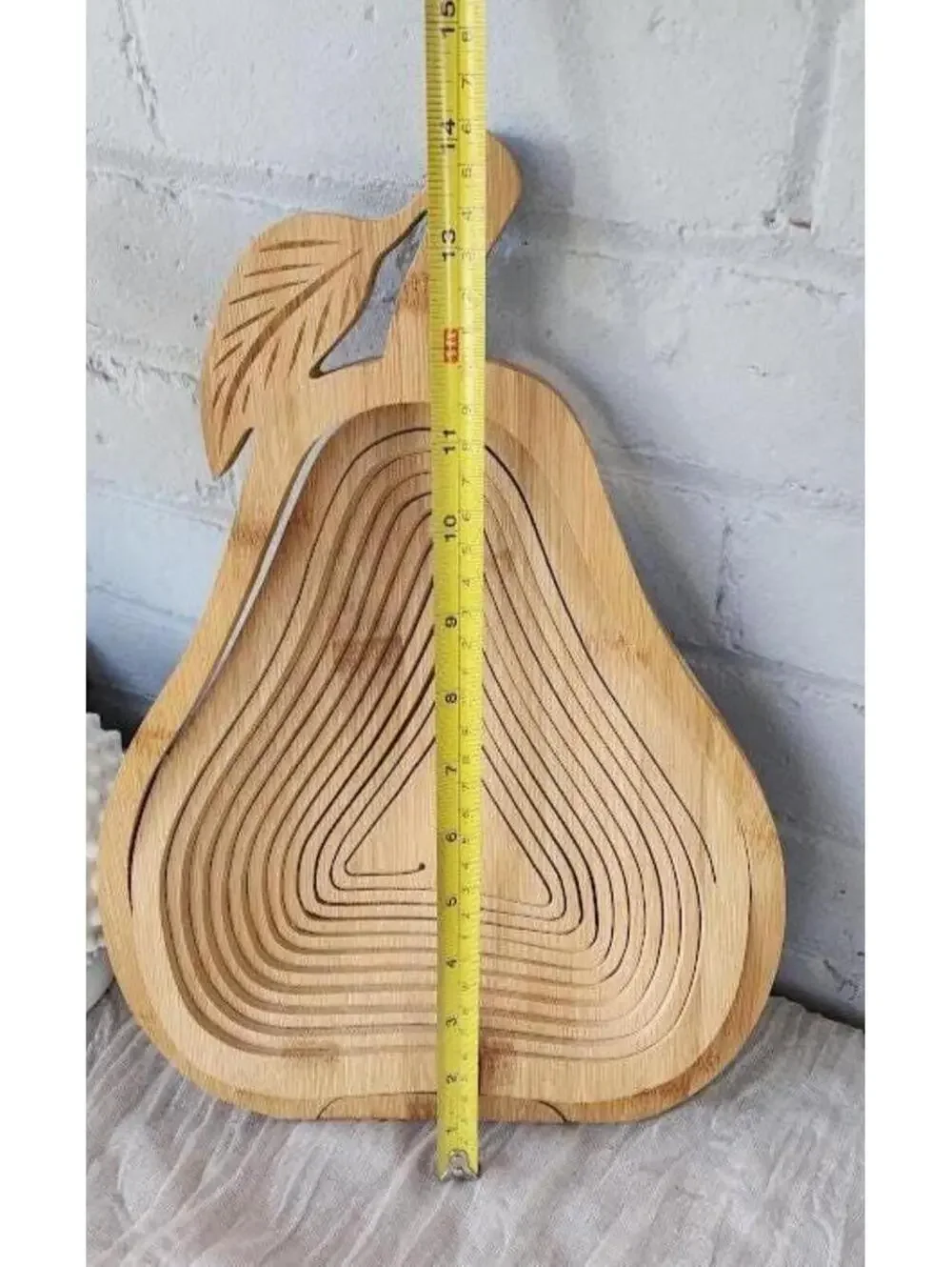 Pear Shaped Collapsible Wooden Basket Bowl Bamboo Farmhouse Decor